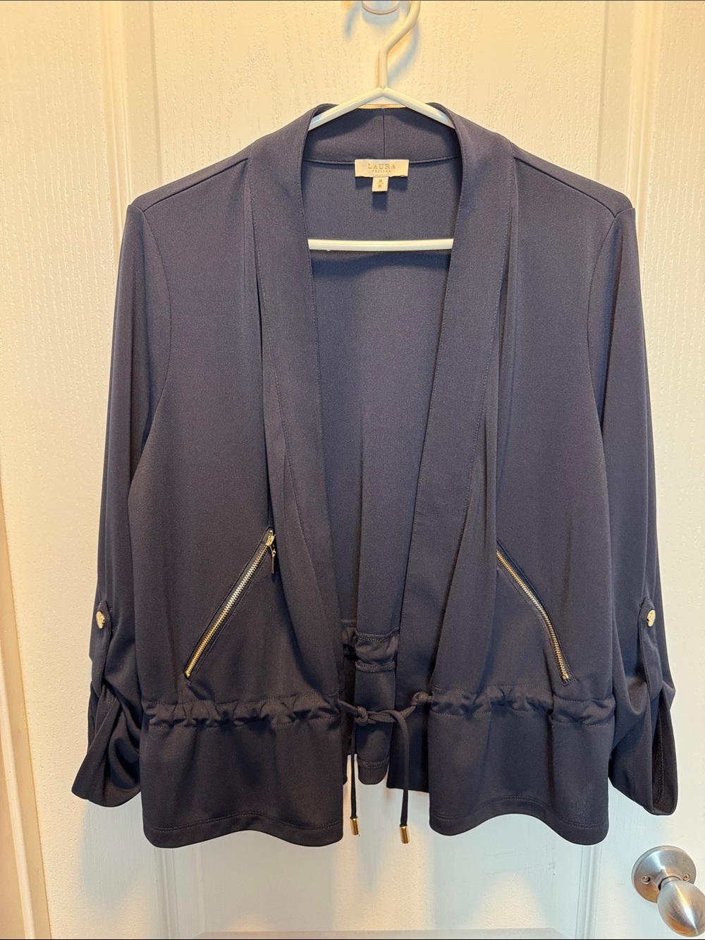 Laura Navy Jacket with Gold Zipper Accents